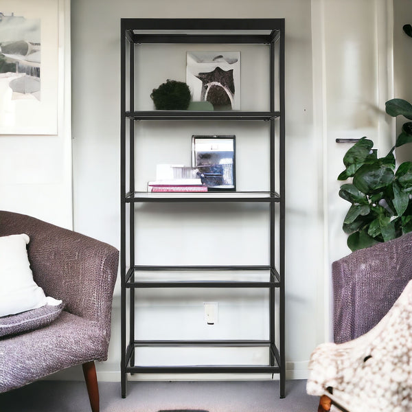 70 Black Metal and Glass Four Tier Etagere Bookcase