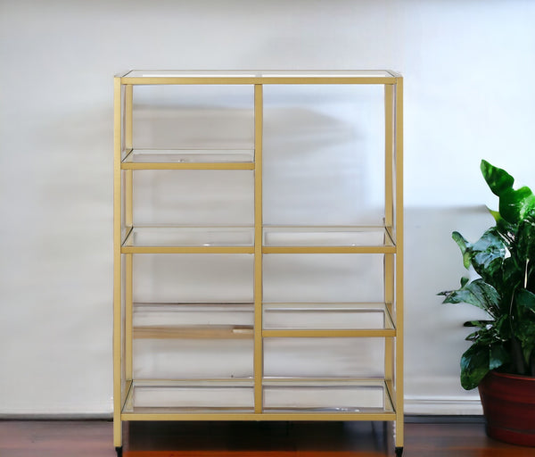 42 Gold Metal And Glass Five Tier Geometric Bookcase