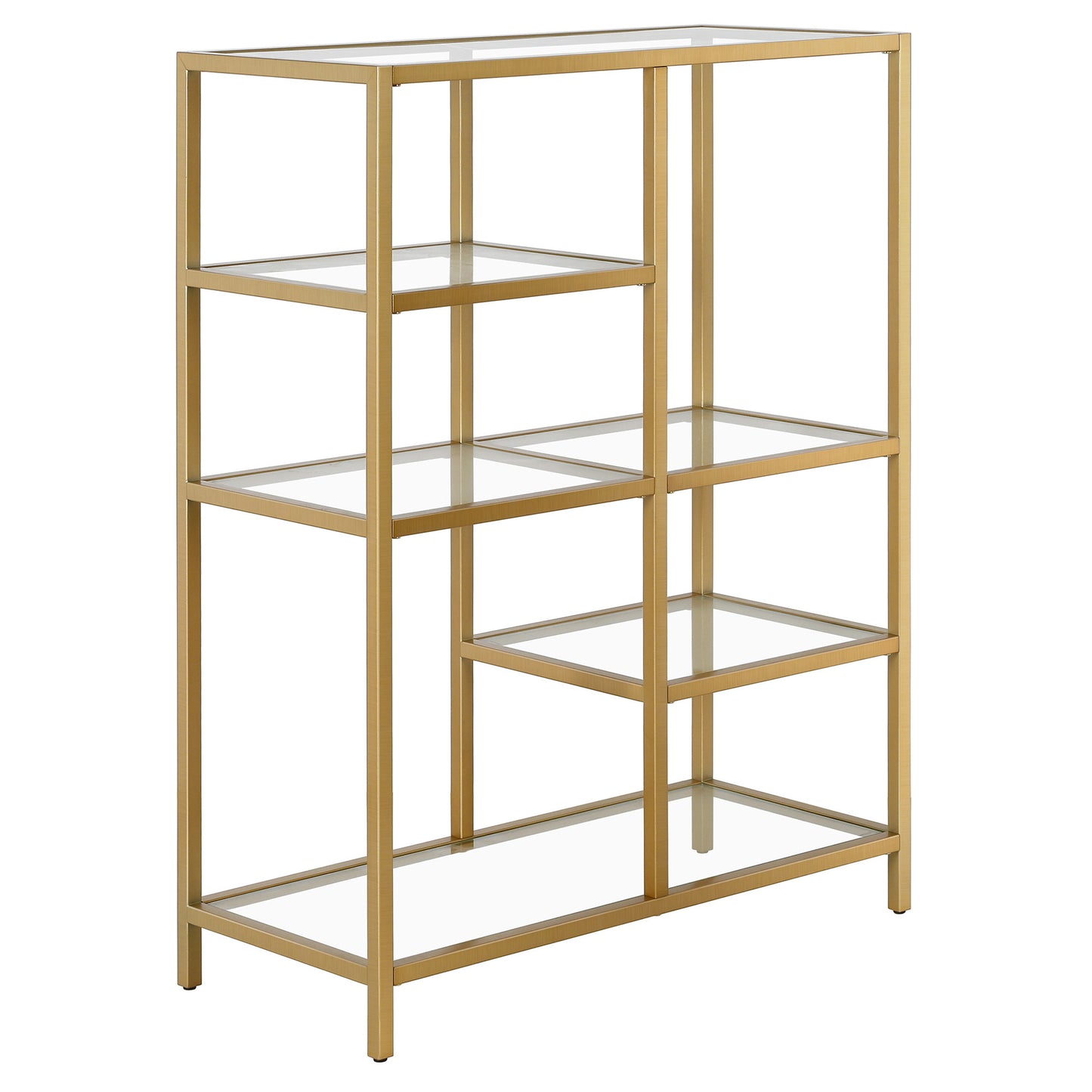 42" Gold Metal And Glass Five Tier Geometric Bookcase