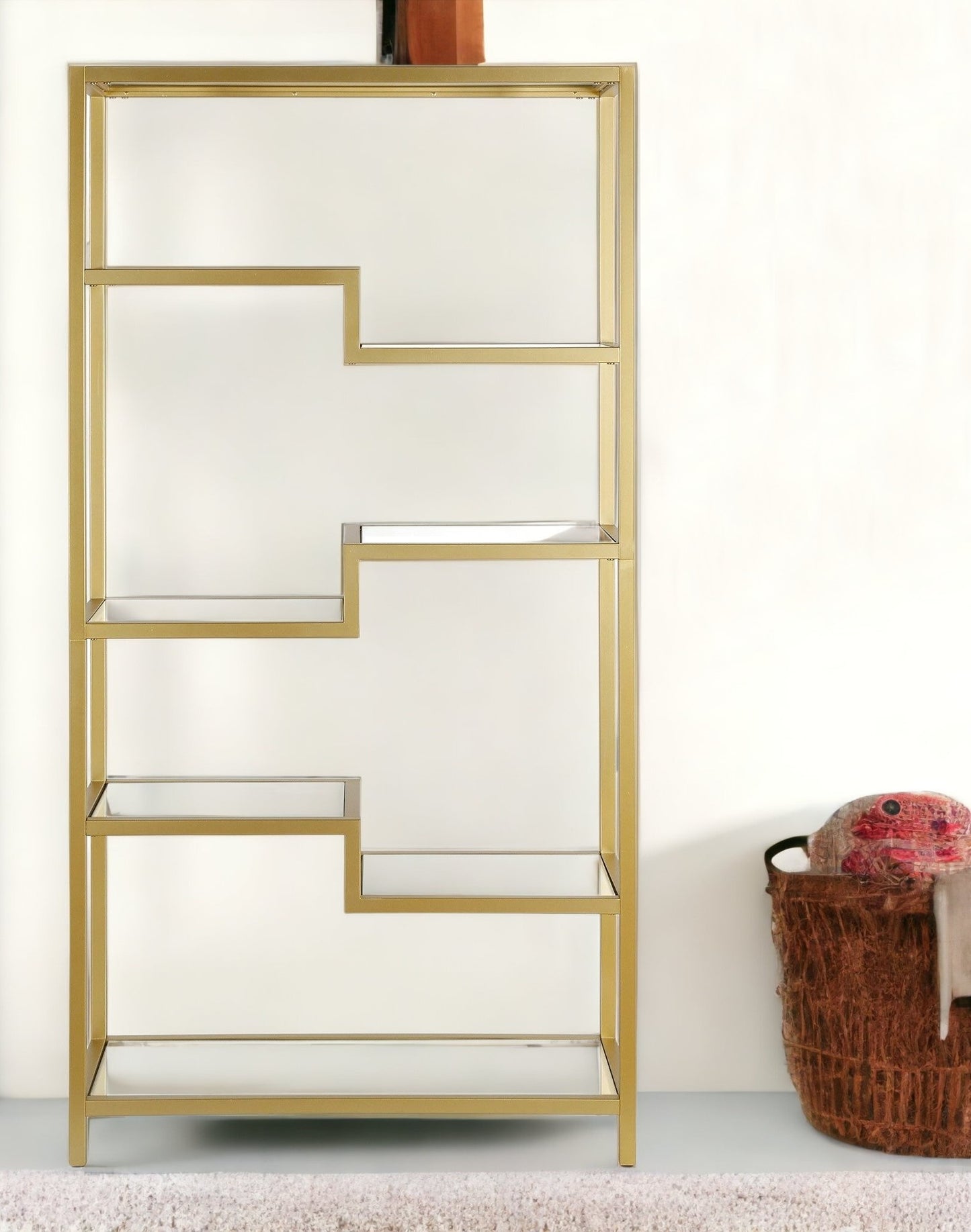 68" Gold Metal and Glass Seven Tier Etagere Bookcase