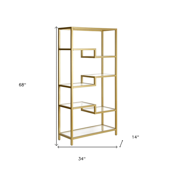 68 Gold Metal and Glass Seven Tier Etagere Bookcase