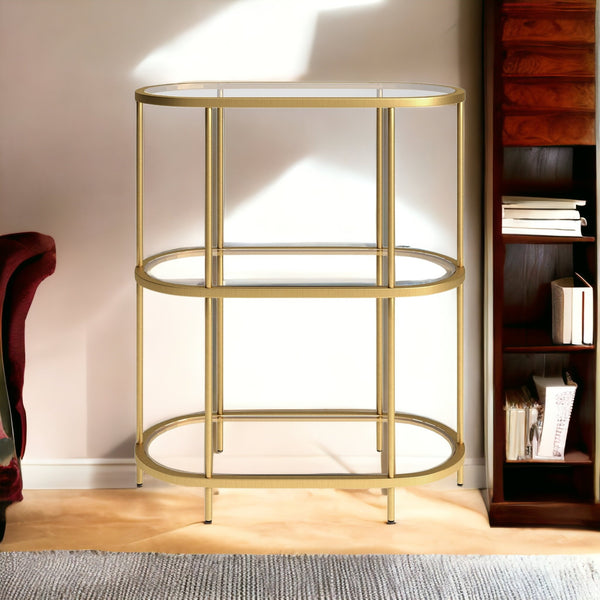 36 Gold Metal And Glass Three Tier Etagere Bookcase