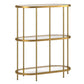 36" Gold Metal And Glass Three Tier Etagere Bookcase