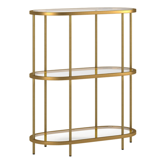 36" Gold Metal And Glass Three Tier Etagere Bookcase