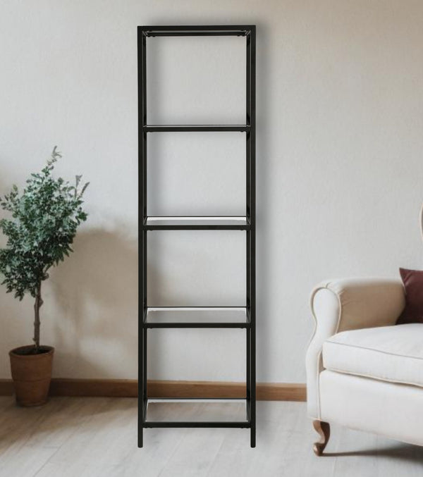 66 Black Metal And Glass Four Tier Etagere Bookcase