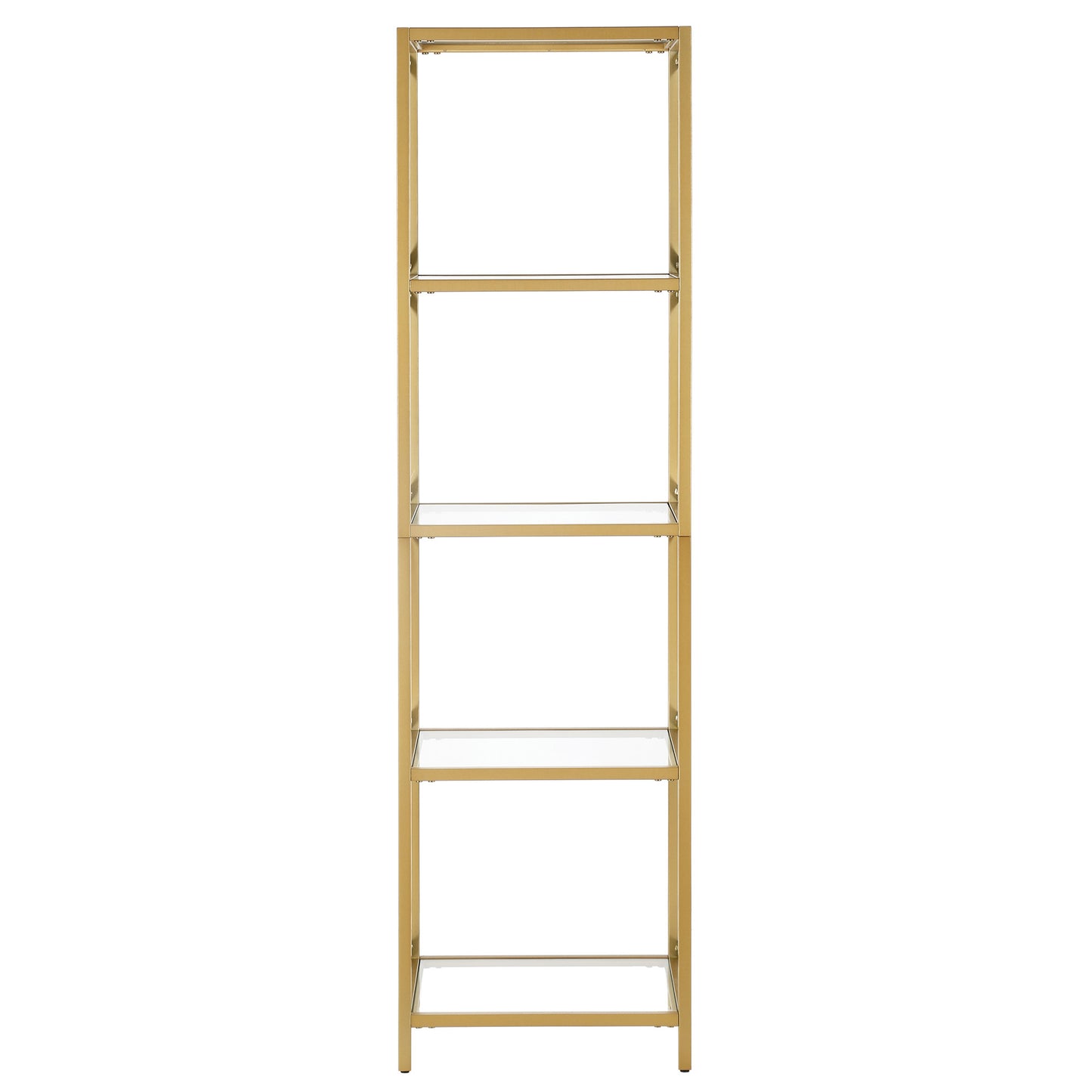 66" Gold Metal And Glass Four Tier Etagere Bookcase