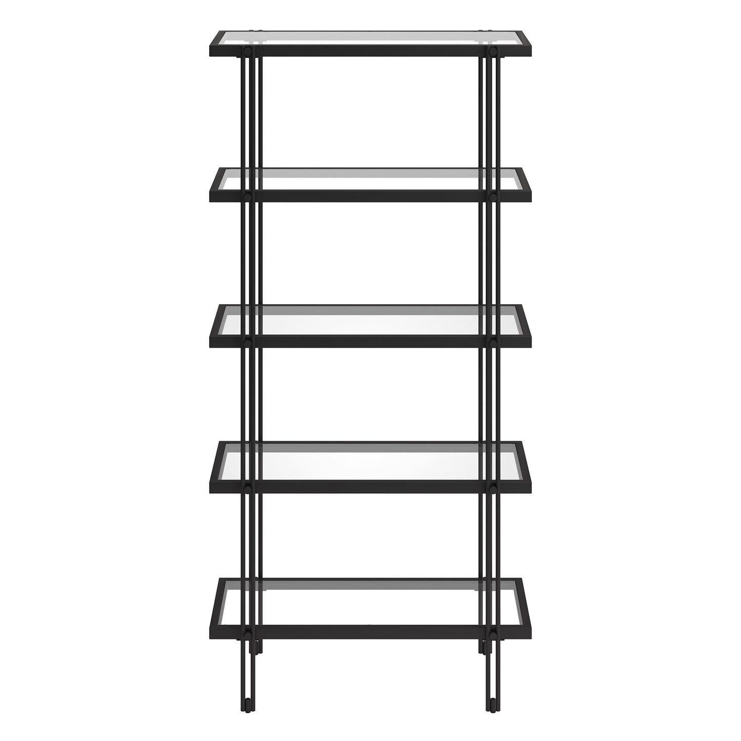 68" Black Metal And Glass Five Tier Standard Bookcase