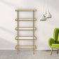 68" Gold Metal And Glass Five Tier Standard Bookcase