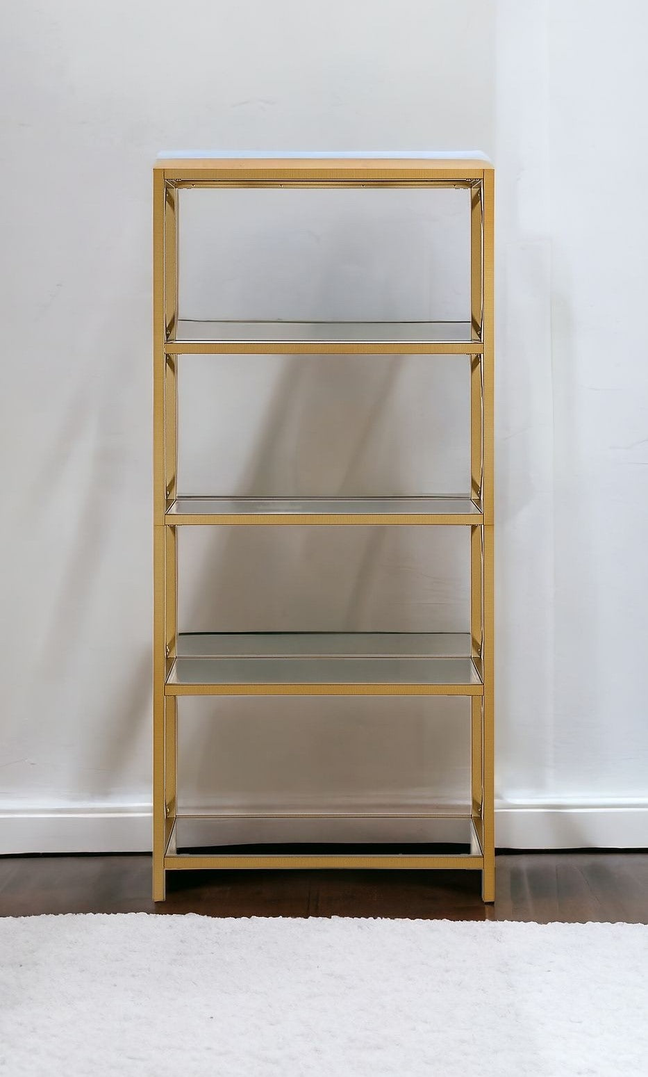 66" Gold Metal and Glass Five Tier Etagere Bookcase