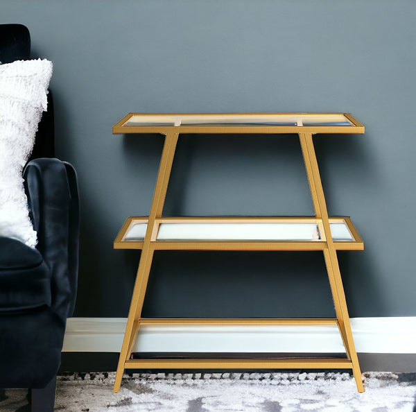 36 Gold Metal And Glass Three Tier Etagere Bookcase