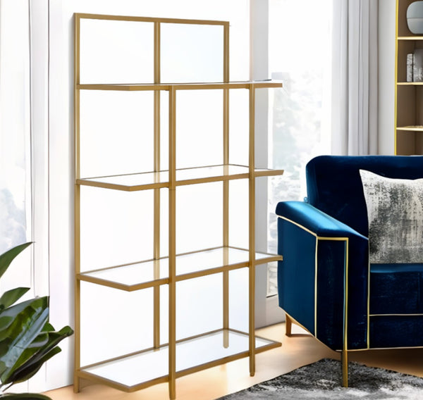 62 Gold Metal And Glass Four Tier Etagere Bookcase