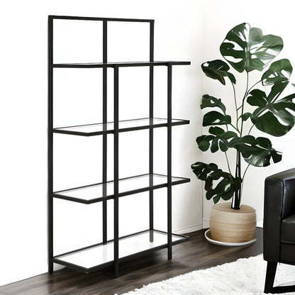 62" Black Metal And Glass Four Tier Etagere Bookcase