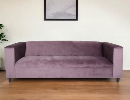 72" Lavender Velvet Sofa With Black Legs