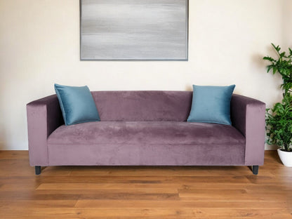 72" Lavender Velvet Sofa And Toss Pillows With Black Legs