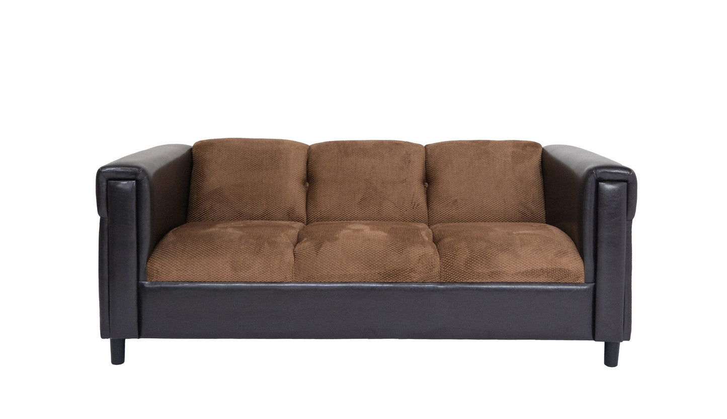 72" Brown Chenille Sofa With Black Legs