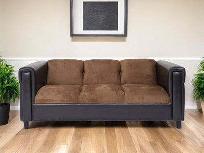 72" Brown Chenille Sofa With Black Legs