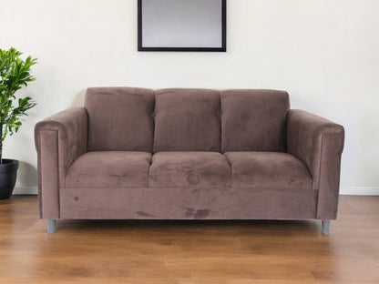 72" Dark Brown Suede Sofa With Black Legs