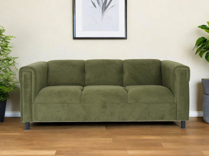 72" Moss Green Suede Sofa With Black Legs