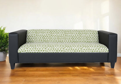 84" Green and White Faux Leather Geometric Sofa With Black Legs