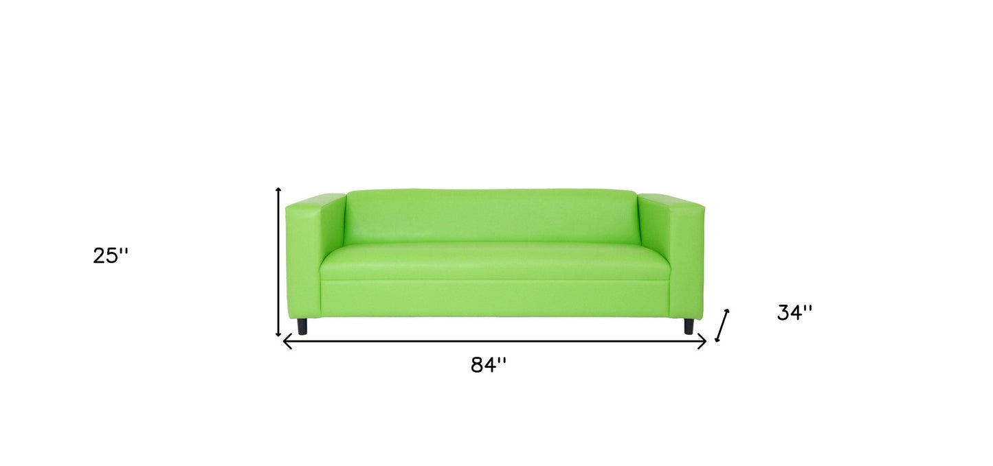 84" Green and White Faux Leather Geometric Sofa With Black Legs