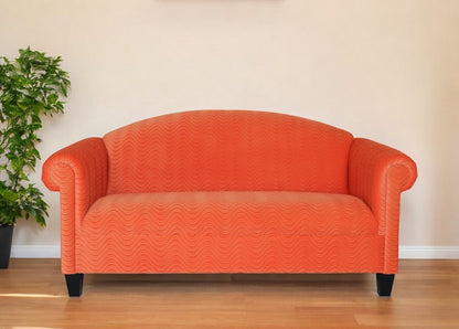 92" Orange Velvet Sofa With Black Legs