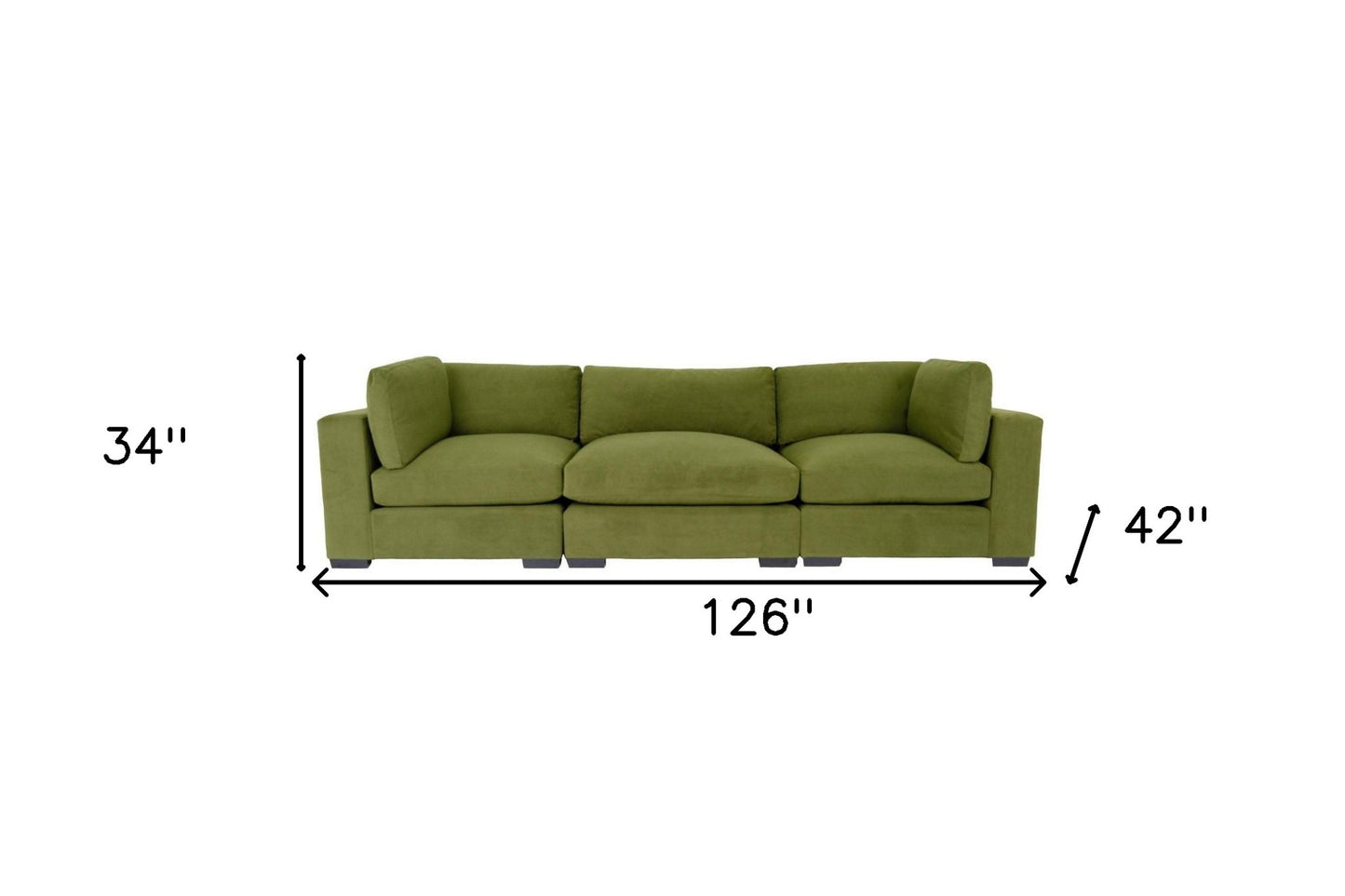 126" Moss Green Polyester Sofa With Black Legs