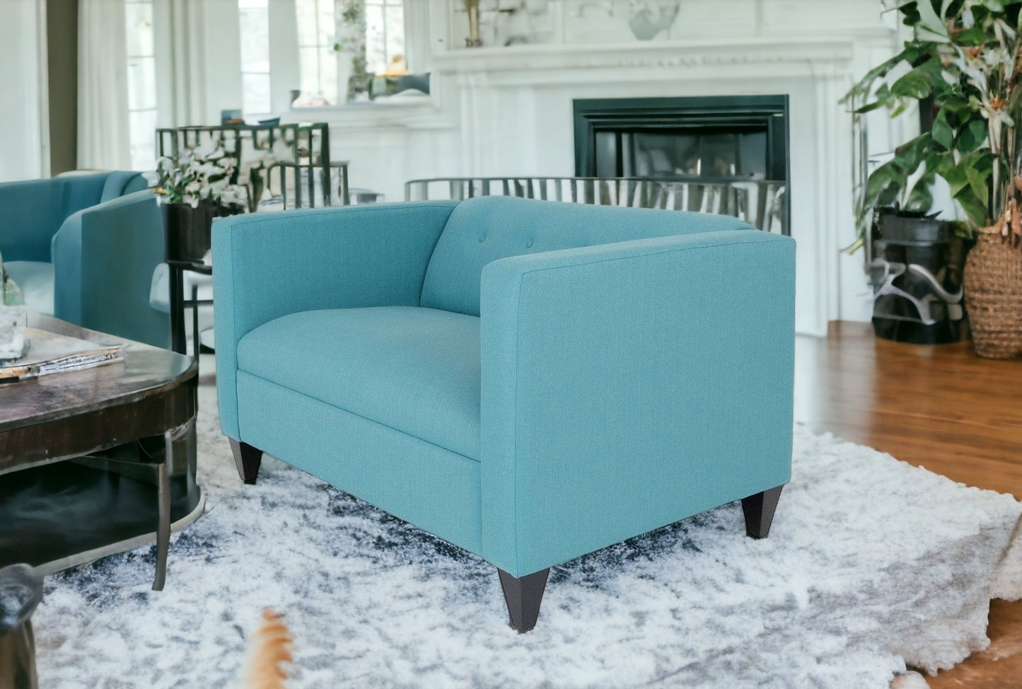 50" Teal Blue And Dark Brown Loveseat