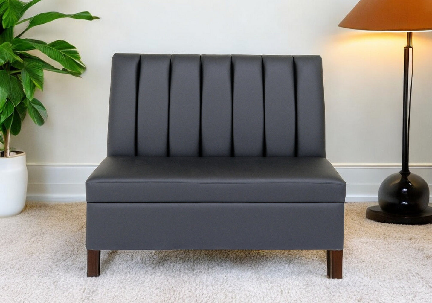 48" Black And Dark Brown Faux Leather Loveseat