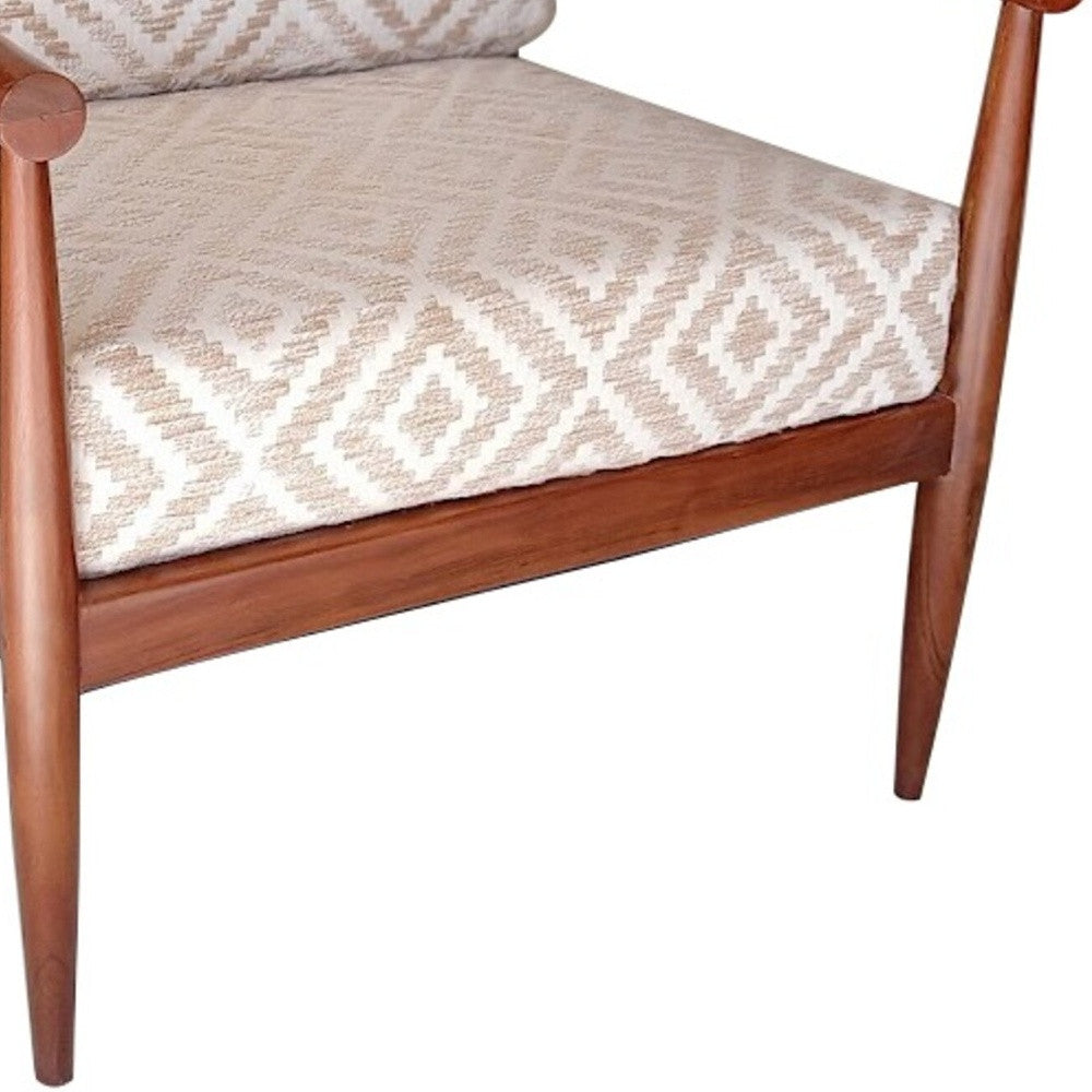 28" Beige and Natural Cotton Geometric Arm Chair