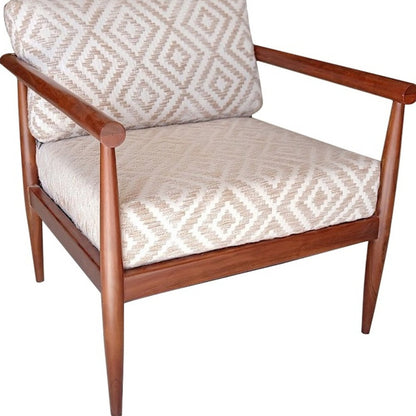 28" Beige and Natural Cotton Geometric Arm Chair