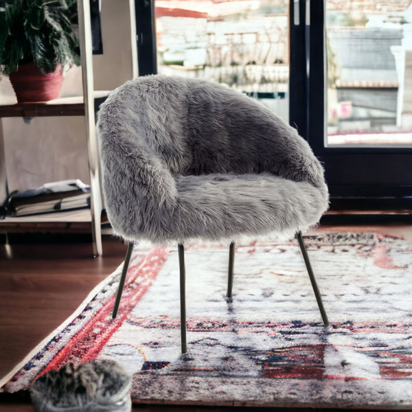 28 Gray And Black Faux Fur Arm Chair