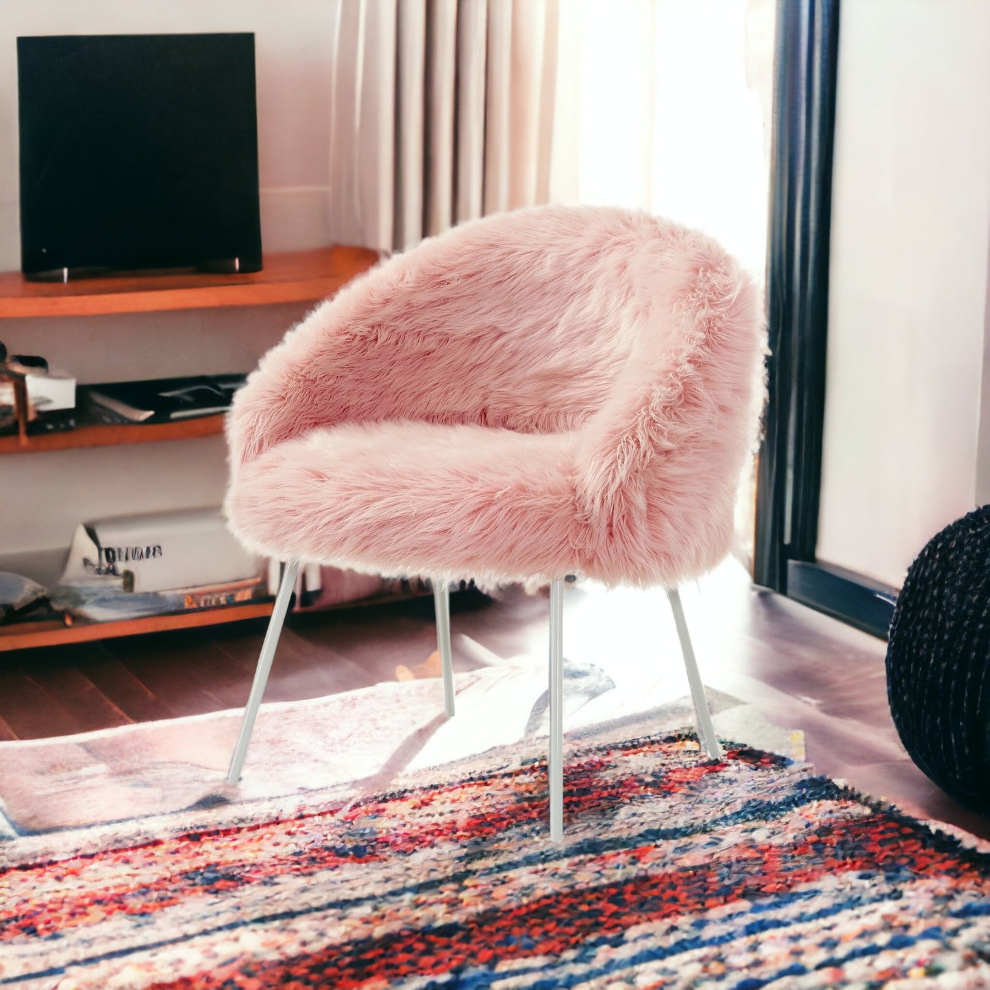 28" Gray And Black Faux Fur Arm Chair