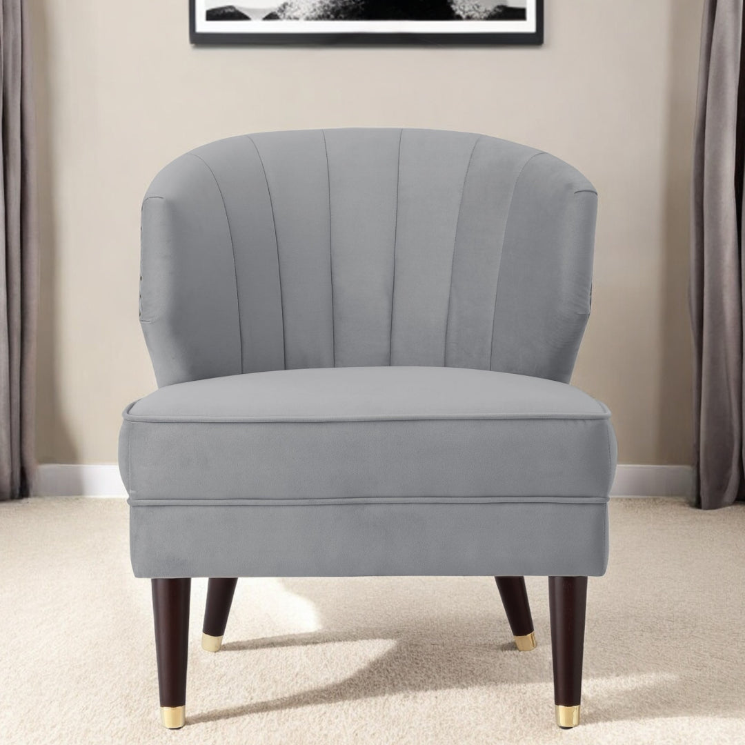 27" Gray And Gold Velvet Tufted Wingback Chair