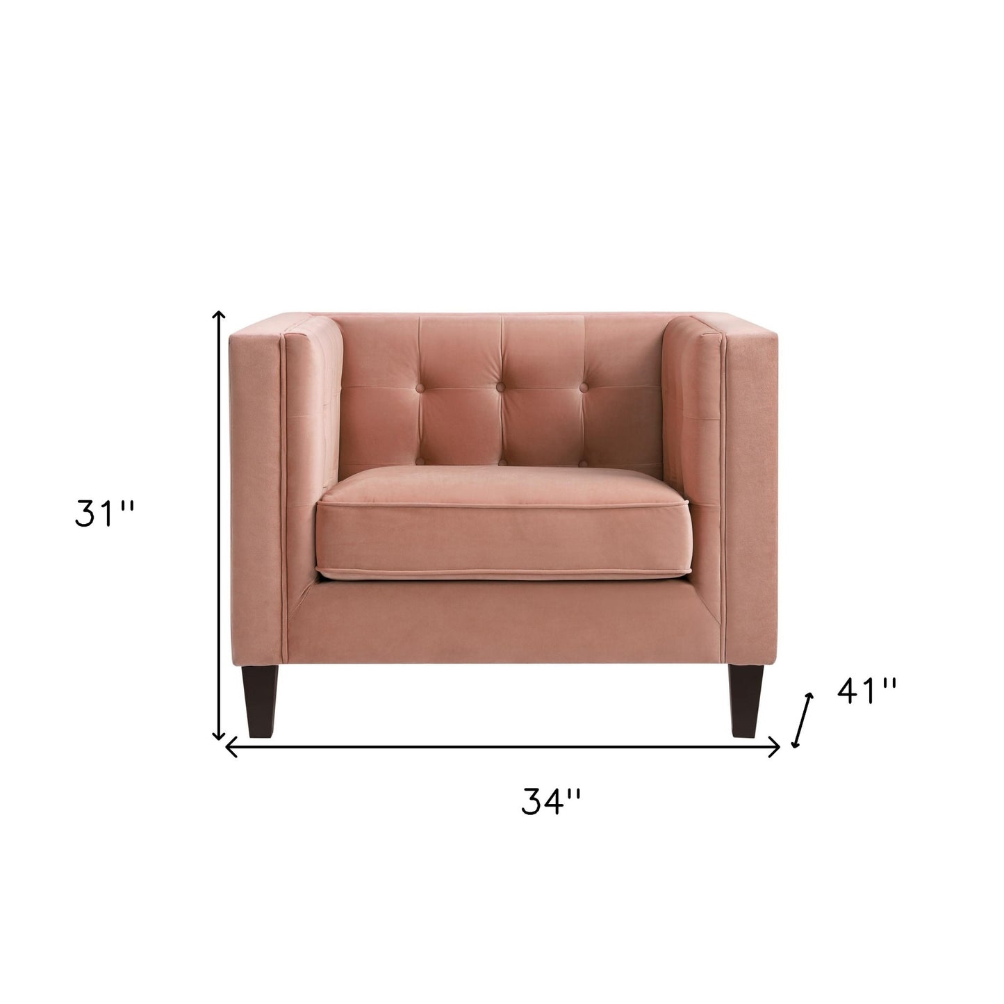 34" Blush And Black Velvet Tufted Club Chair