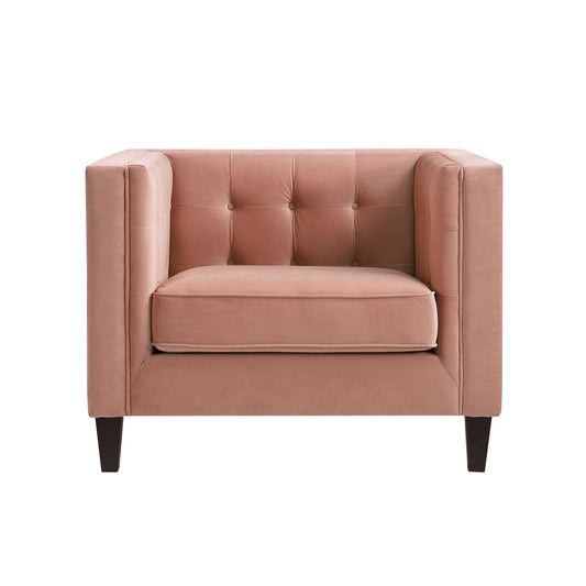 34" Blush And Black Velvet Tufted Club Chair