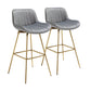 Set of Two 29" Gray And Gold Velvet And Metal Swivel Low Back Bar Height Bar Chairs