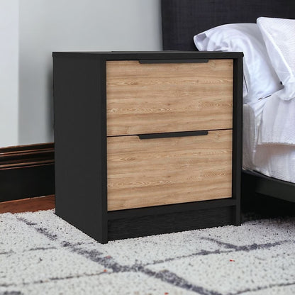 19" Black Two Drawer Faux Wood Nightstand