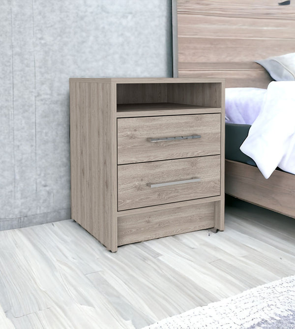 20 Gray Two Drawer Faux Wood Nightstand