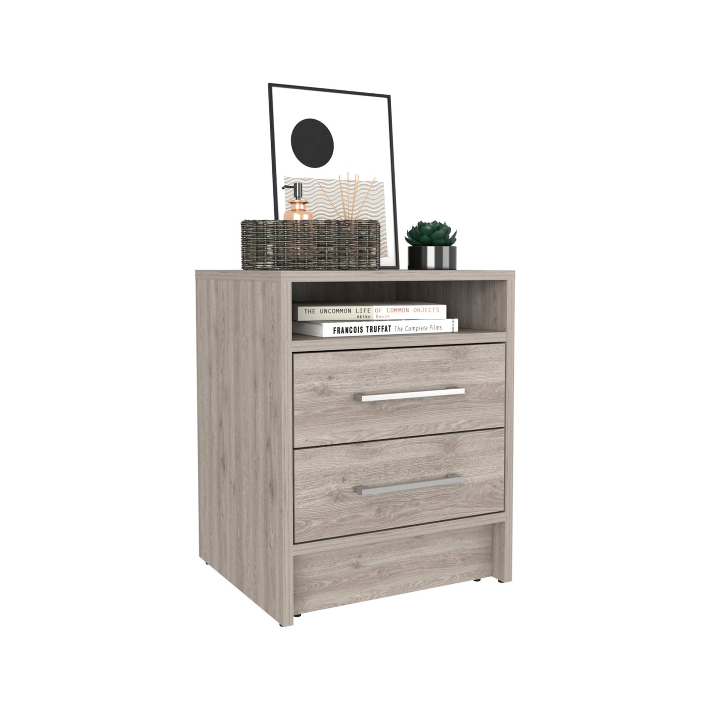 20" Gray Two Drawer Faux Wood Nightstand