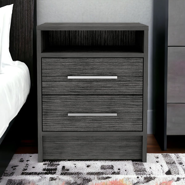 20 Gray Two Drawer Faux Wood Nightstand