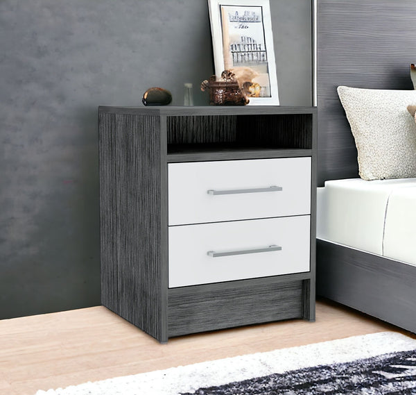 20 Gray Two Drawer Faux Wood Nightstand