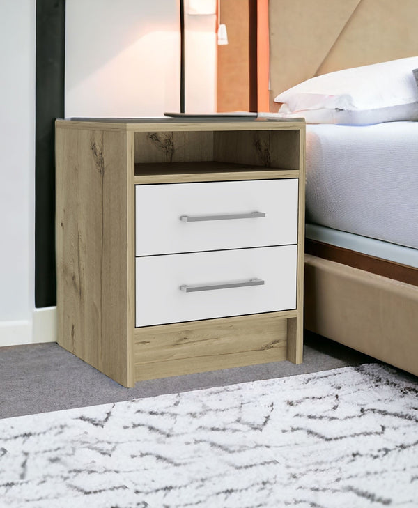 20 White Two Drawer Faux Wood Nightstand