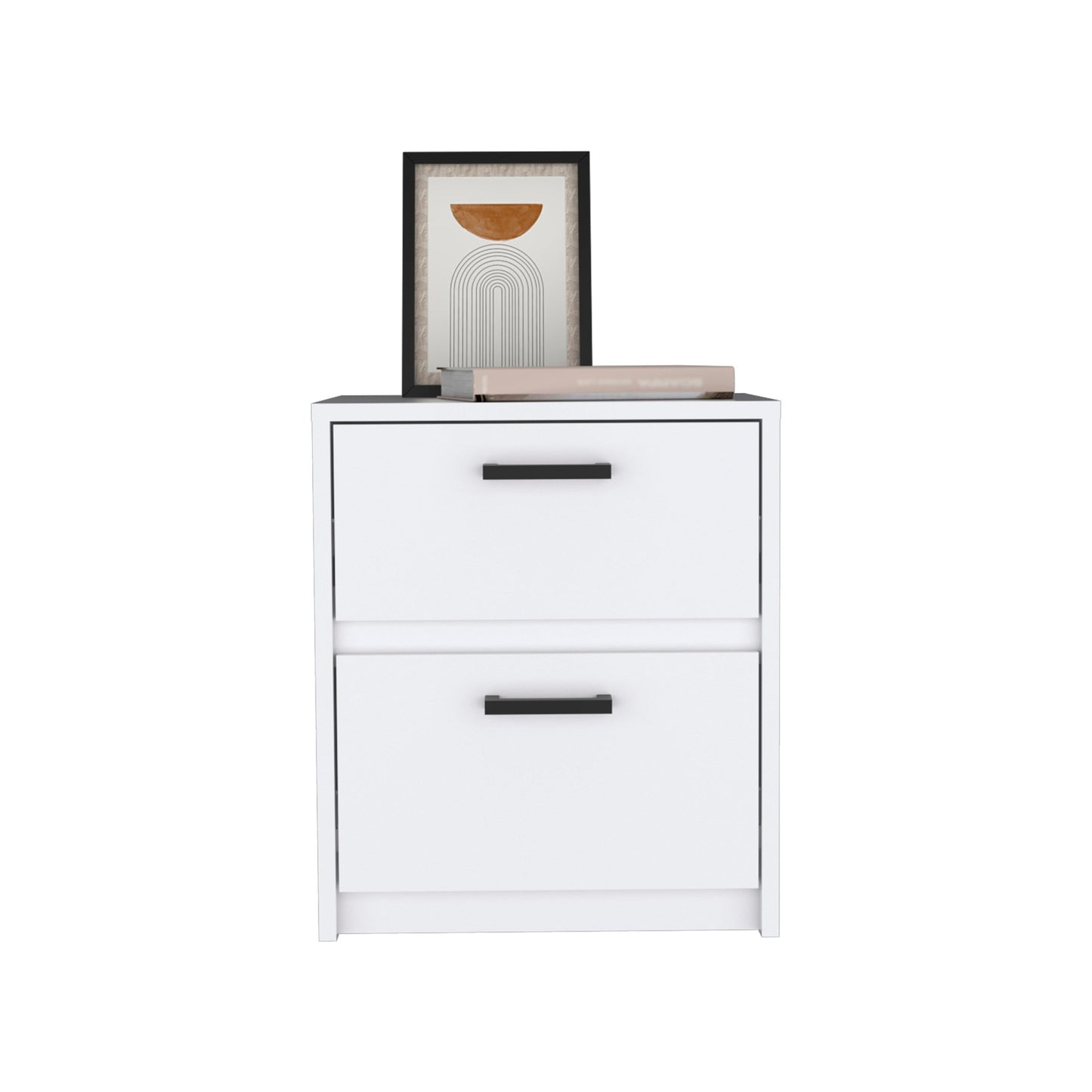 19" White Two Drawer Faux Wood Nightstand