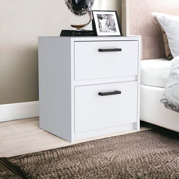 19 White Two Drawer Faux Wood Nightstand