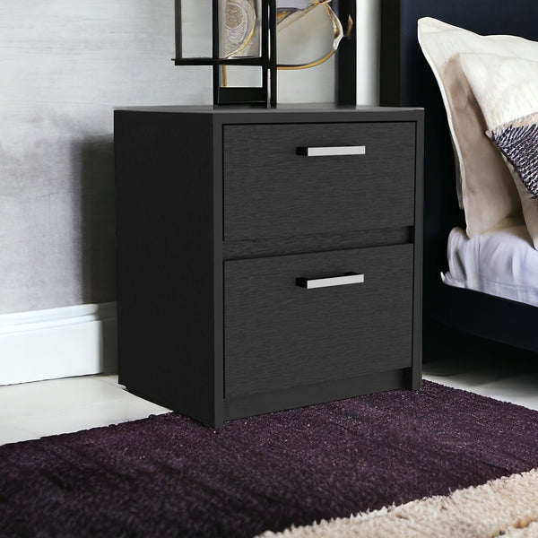 19 Black Two Drawer Faux Wood Nightstand