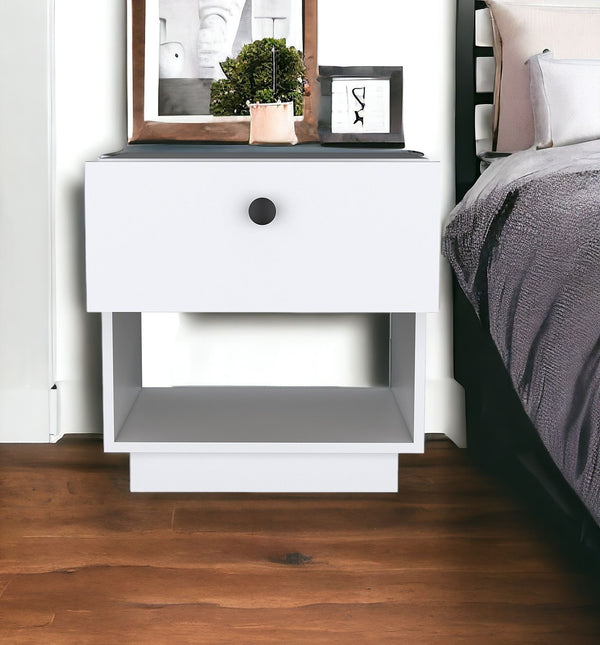 20 White One Drawer Faux Wood Nightstand