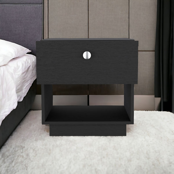 20 Black One Drawer Faux Wood Nightstand