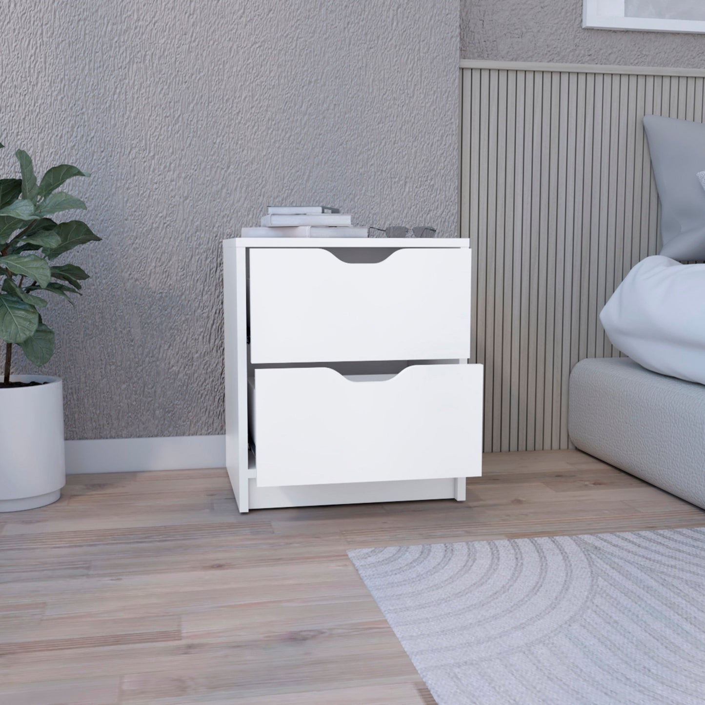 19" White Two Drawer Faux Wood Nightstand