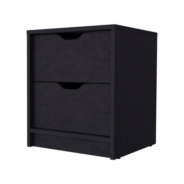 19 Black Two Drawer Faux Wood Nightstand