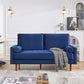 69" Blue Velvet Sofa And Toss Pillows With Dark Brown Legs